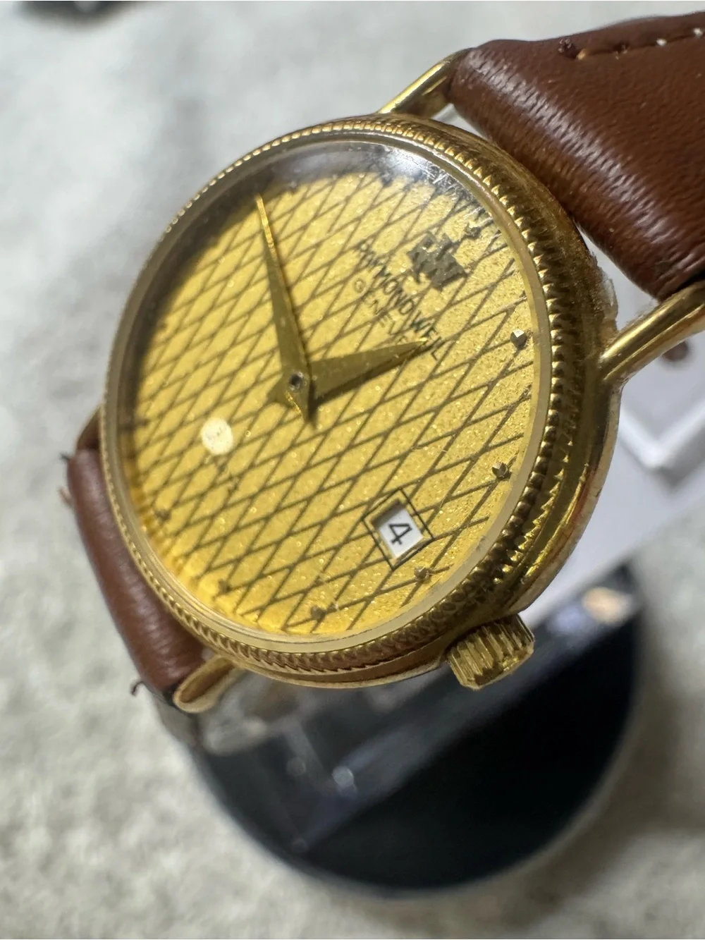#174 Raymond Weil Gold Dial Brown Leather Strap Watch